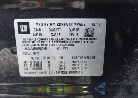 2015 Buick Encore z USA, uszkodzony, nr VIN KL4CJESB6FB269519